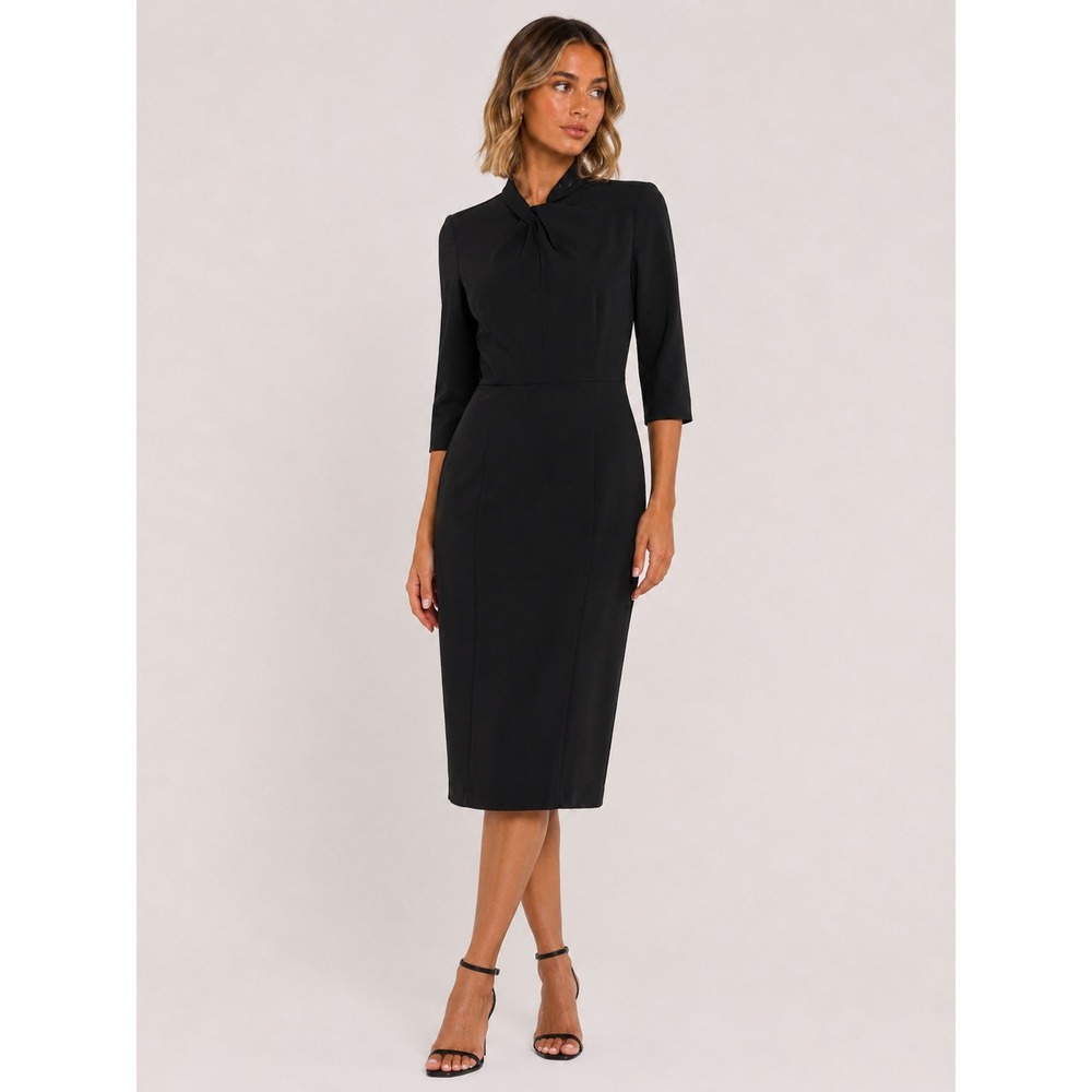 Donna Morgan Black Twist Mock Classic Office Sheath Dress 8 M NWT